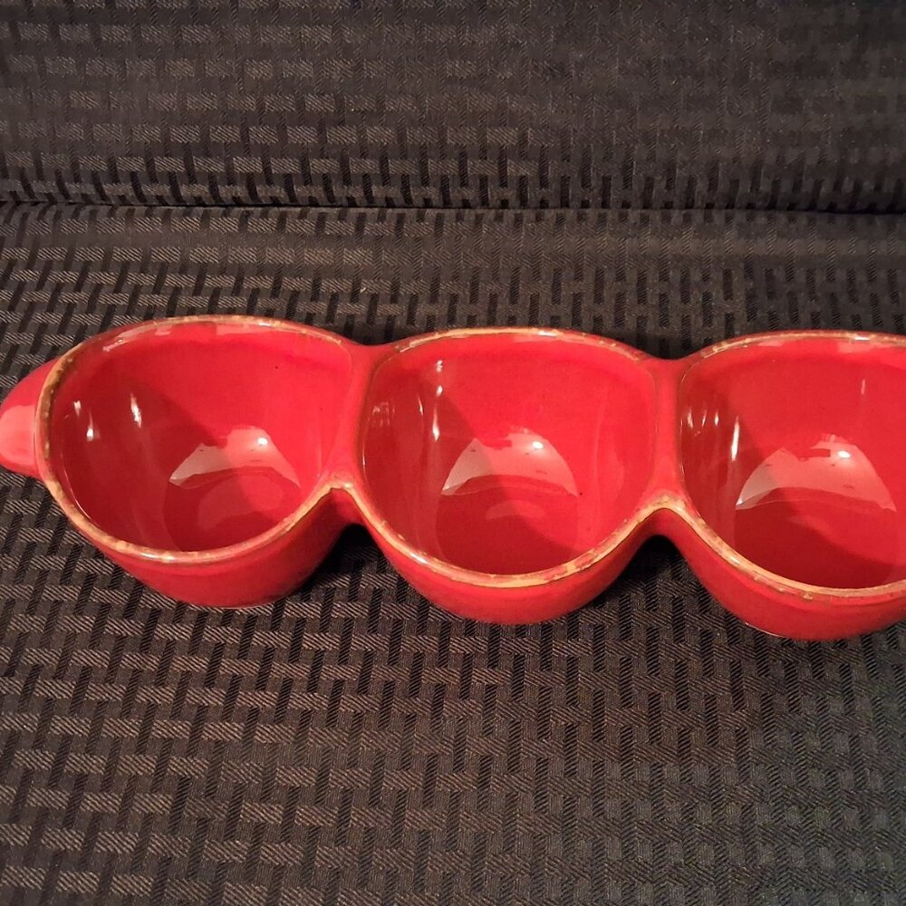Vietri Rosso Vecchio Red 3 Part Divided Condiment Serving Dish, Made in Italy
